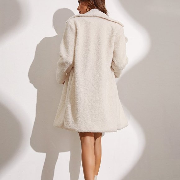 Apricot Preppy Womens Lapel Neck Single Breasted Teddy Coat - Picture 2 of 5